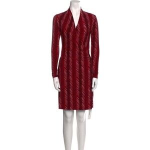 Norma Kamali Dress Women’s MEDIUM Red Slinky Long Sleeve Faux Wrap Printed